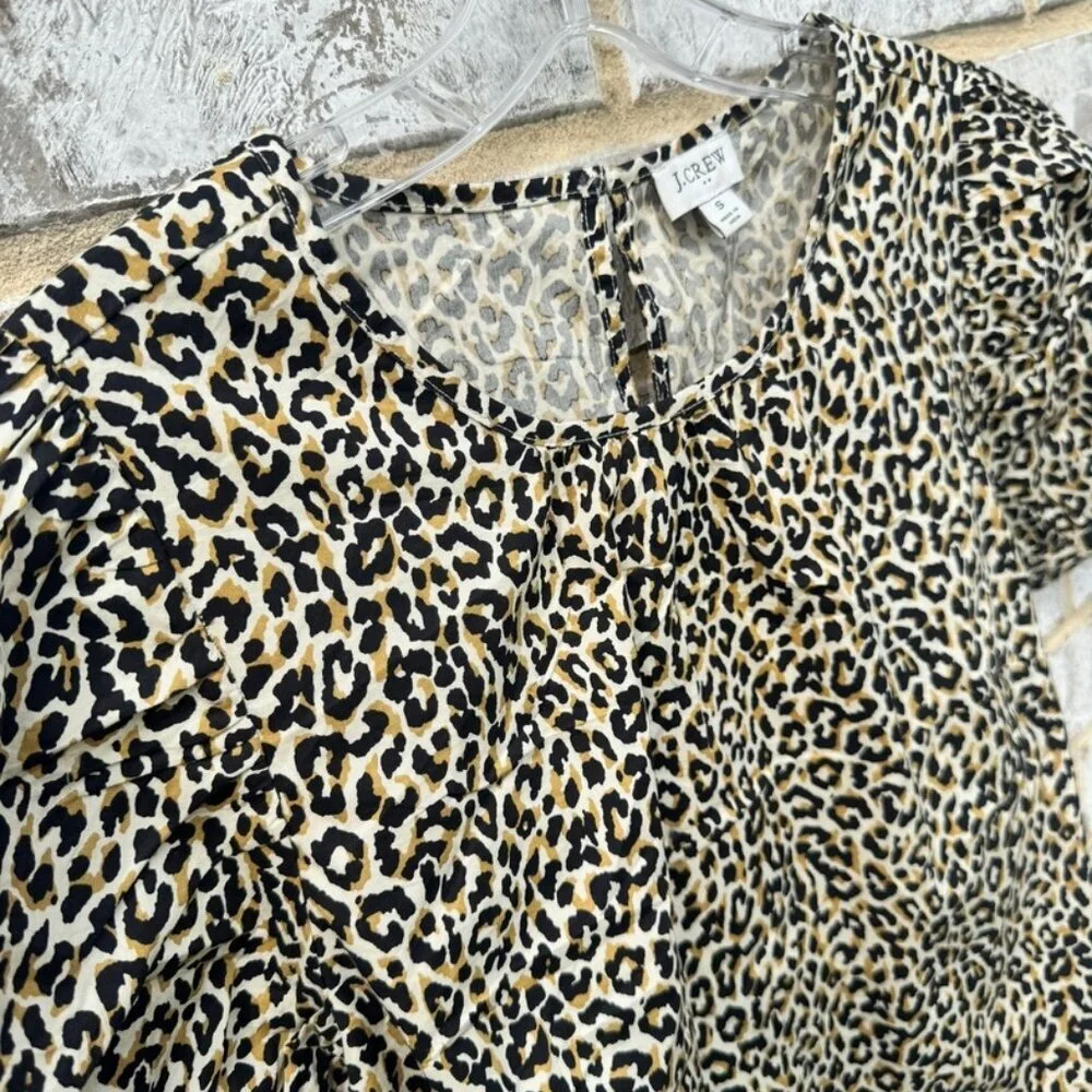 J. Crew Puff Sleeve Leopard Print Pullover Blouse Women's Size S